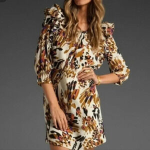 Tibi Alea Splatter Floral Ruffle Silk Mini Dress Size 2